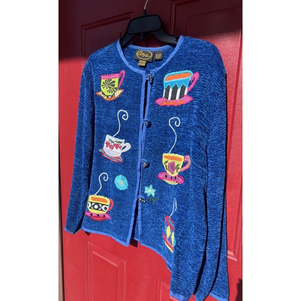 Vintage Women’s Cardigan Sweater Coffee Cup Teacup Size M Teacher
